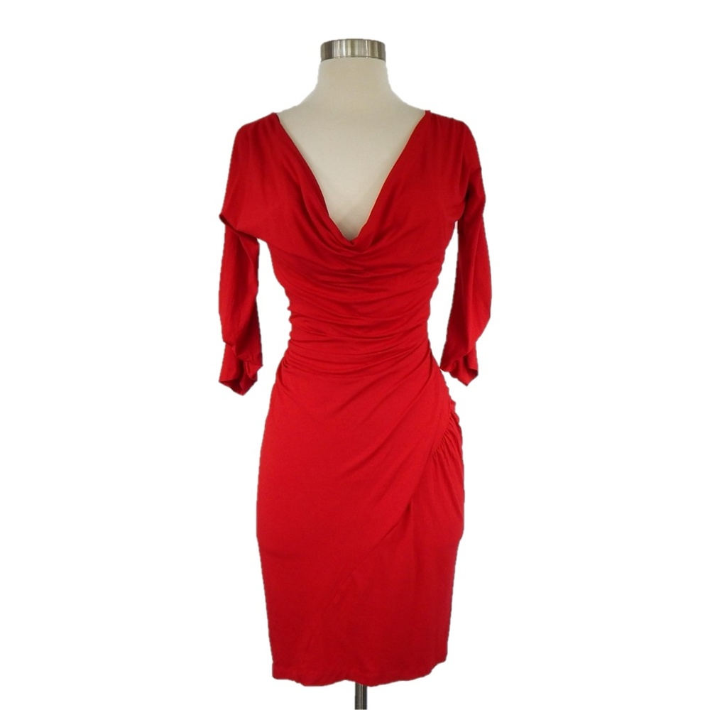 Donna Karan Black Label Red Draped Ruched Dress M